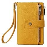 SENDEFN Small Wallet for Women Leather RFID Blocking Wristlet Wallet Credit Card Holder with Double Zipper Coin Purse Ladies Bifold Purse
