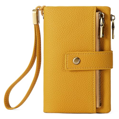Image of SENDEFN Small Wallet for Women Leather RFID Blocking Wristlet Wallet Credit Card Holder with Double Zipper Coin Purse Ladies Bifold Purse