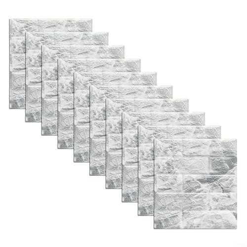 Feeshoppher Paquete de 10 paneles de pared de piedra de ladrillo 3D, azulejos de espuma XPE autosuficientes para decoración interior del hogar, insonorizados, impermeables, despegar y papel tapiz para
