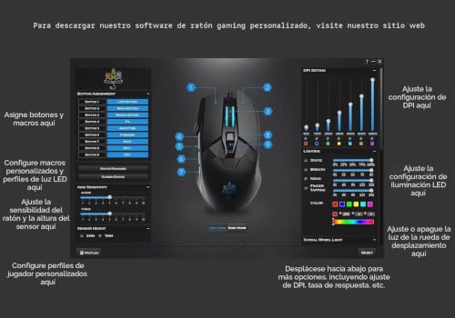 Ratón programable de 1000 Hz con cable y perfiles personalizables Mojo Pro 7