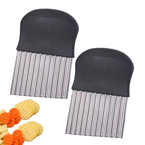 2Pcs Potato Crinkle Cutter Crinkle Chip Cutter Stainless Steel Potato Spiral Cutting French Fries Cutters Po-tato Chipper Wavy Cutters Knife for Vegetables Chips Fruit Butter - Ergonomic Handle