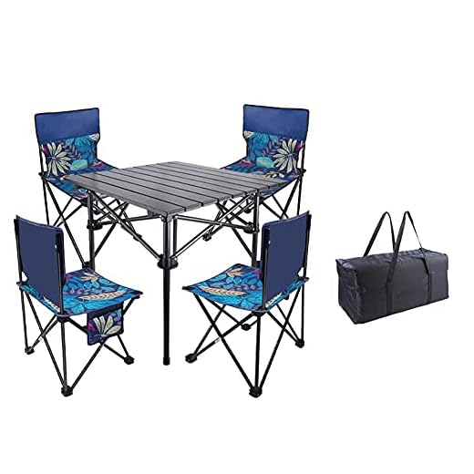 Campingstol hopfällbart campingbord med stolar – strandstolar, bärbara picknickbord säten upprullningsbord med bärväska för picknick, läger, strand, båt, trädgård, resor, utomhus, A-stor stol set