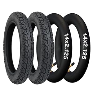 GRELiving 2er-Pack 14 Zoll E-Bike Reifen 14x2.125 Fahrradmantel 57-254 Plus 2er-Pack 14 Zoll Schlauch 14x1.75/2.125 45 ° Ventil Tire Fuer Kids Bike/Ebike/BMX