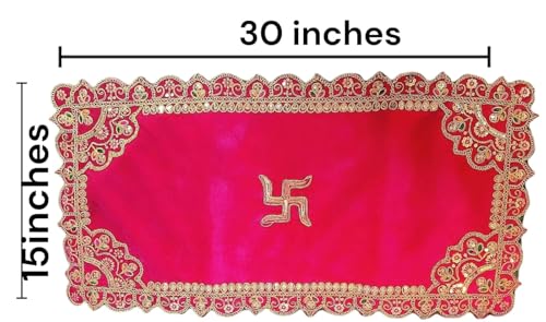 Image of Partish Embroidered Magenta Velvet Puja Asan Cloth for Pooja and God Idol /Puja Aasan Kapda /Chawki Altar Red Puja Cloth for Mandir, Temple and Other Puja Rituals