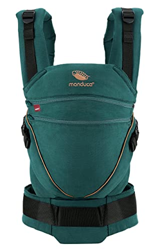manduca XT Baby Carrier, Adjustable Seat, Expands from Newborn to Toddler Carrier, Organic Cotton Baby Sling with 3 Carrying Options, Denim Teal/Toffee