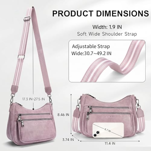 Image of KITEVIUN Crossbody Bags for Women Leather Purse Trendy Multi Pocket Shoulder Handbags with Adjustable Guitar Strap