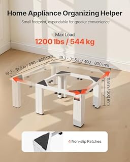 VEVOR Socle Lave Linge de Hauteur 30 cm Support Machine à Laver Charge 544 kg Rehausseur pour Sèche-linge Réfrigérateur Compact Buanderie, 47,5-78,5 cm, en Acier Robuste, Pieds Antidérapants, Blanc