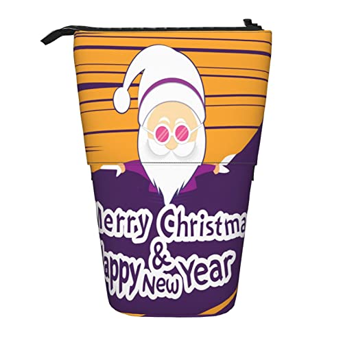 Astuccio portamatite con scritta Merry Christmas Happy New Year Babbo Natale e portatile con cerniera astuccio verticale Multicolore Taglia unica leggero giallo viola