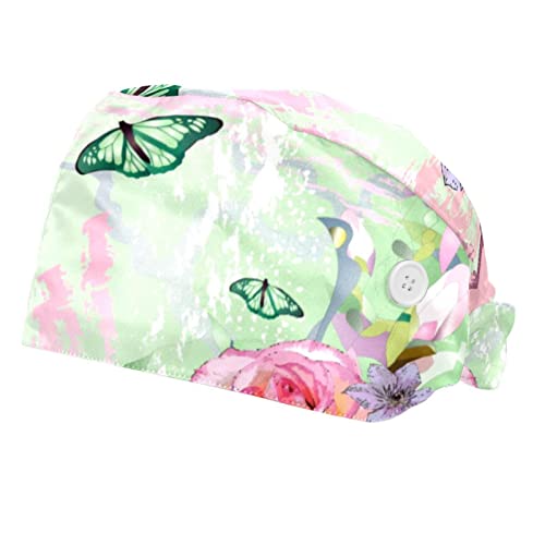 Casquettes de travail ajustables anti-sueur à motif fleur rose et papillon