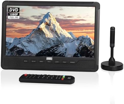 August DA383 10“ tragbarer HD Fernseher mit DVD Player&integriertem Akku | DVB-T2 mini TV mit EPG/Aufnahmefunktion (PVR), CD/DVD/USB/SD-Karte, HDMI-/AV-Eingang, Kopfhöreranschluss