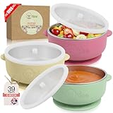 o'doe Baby Bowls with Lids – Stainless Steel Baby Feeding Bowls with Suction | Non-Slip Toddler Bowls for Self Feeding | BPA-Free Kids Bowls for Babys Food & Snacks | Stainless Steel Bowls Kids