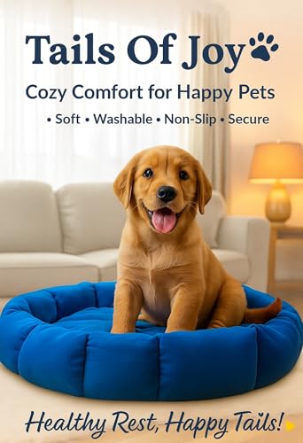 Image of Round Donut Dog Bed - Washable Plush Cushion Pet Bed with Raised Rim Support, Non-Slip & Cozy Sleeping Mat for Cats, Puppies & Small Dogs (19x19 Inch, Blue)