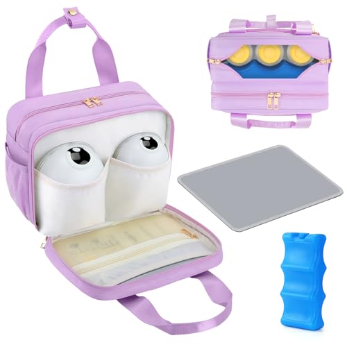 Image of PIIOSER Breastmilk Cooler Travel Bag with Ice Pack, Compatible with Wearable Breast Pumps & Accessories - Portable Hands Free Breast Pump Carrying Case for Nursing & Working Moms, Purple