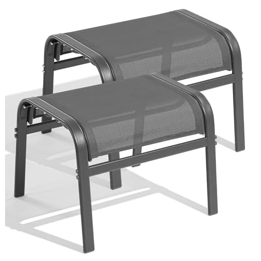 ONBRILL Outdoor Ottoman Set of 2, All Weather Outdoor Foot Stool with Supportive Textliene and Metal Frame, Stackable Oversized Outdoor Foot Rest for Furniture Patio Garden Pool, Grey