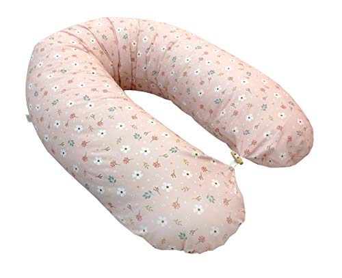 EMI&SAM Stillkissen XXL Premium Schwangerschaftkissen inkl. Baumwolle Bezug Lagerungkissen Seitenschläferkissen zum Schlafen (B - Rosa Blumen) Cover