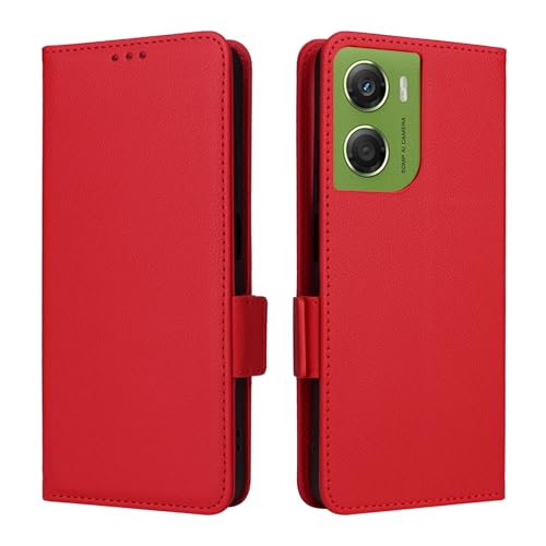 Capas Compatível com MOTO G06 Power,Caso de telefone Flip de couro com 4 fendas de cartão.Fechamento magnético.Anti-deslizamento e queda,com corda de mão-Red