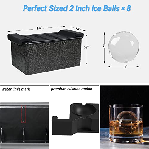 Tinana Clear Ice Ball Maker, 2 Inch Crystal Clear Ice Sphere Maker Prepare 8 Large Round Ice Balls, Clear Ice Cube Maker For Cocktail, Whiskey & Bourbon Drinks, Gifts For Men #TOP4