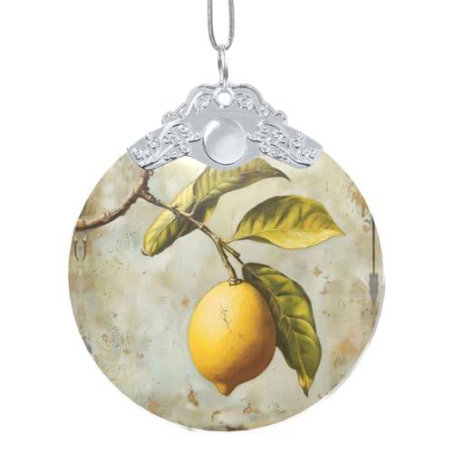 Lemon Fruit Print Glass Round Pendant Ornaments Versatile Christmas Hanging Decor Festivities