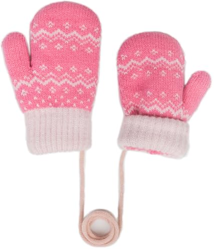 INOGIH Winter Soft-Warm Knit-Mittens Double-Layer Knit-Gloves for 3-5 Years Toddlers Cold Weather4