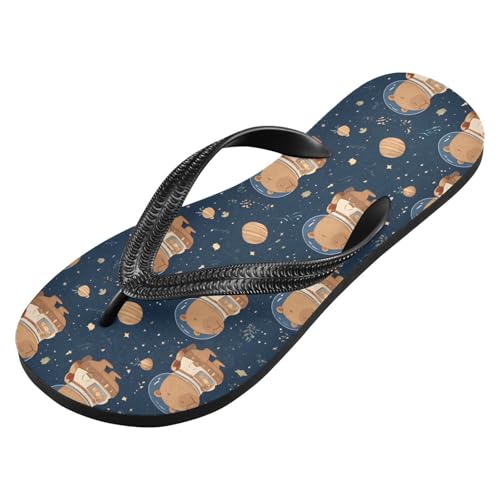 ALAZA Cute Astronaut Capybara Flip Flops for Women Fashion Beach Slippers Comfort Mens Flip Flops Non-Slip Rubber Shower Slippers Sandal for Hotel Travel Sport,XS2