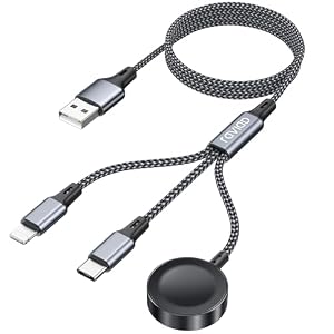 RAVIAD 3 in 1 Ladekabel für Apple Watch 1.2M, Multi USB Kabel mit Apple Watch Ladegerät, USB C, Lightning Kompatibel mit iWatch Ultra/SE/11/10/9/8/7/6, iPhone 17/16/15/14/13/12/11, Galaxy