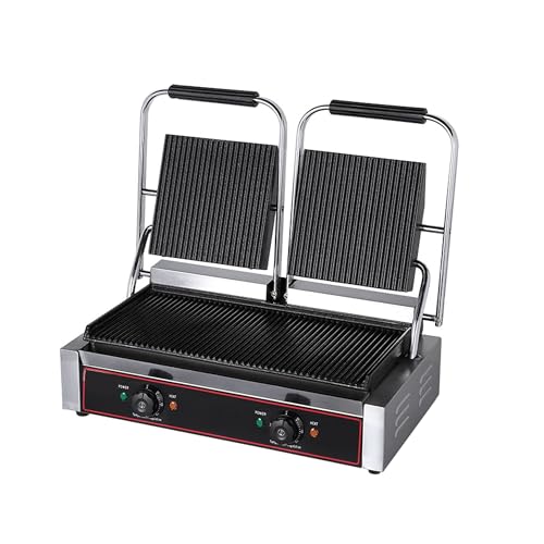 Image of PLYLAY Commercial Panini Press Grill, Grill Cheese Sandwich Maker, Panini Sandwich Grill 50-300℃ Adjustment, 20240424