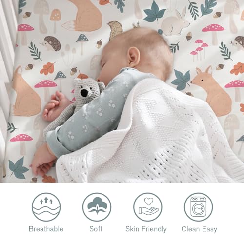 Image of Little Grape Land Crib Sheets 2 Pack, Microfiber Fitted Crib Sheet for Standard Crib Mattress 52 inchx28 inchx8 inch, Soft and Neutral Baby Crib Sheets for Boys and Girls, Breathable & Easy Care, Woodland Fawn