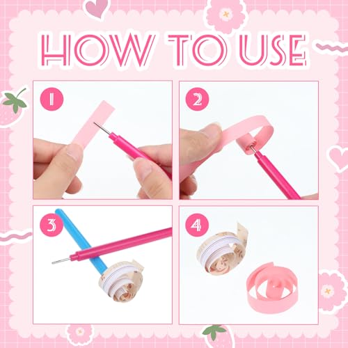 Prasacco 12 Stück Quilling Stifte, Edelstahl Papier Quilling Stift mit Kunststoffgriff Multifunktion Origami Rolling Pen für DIY-Papierbasteln (Hellrosa, Rosenrot, Dunkelblau, Hellblau)