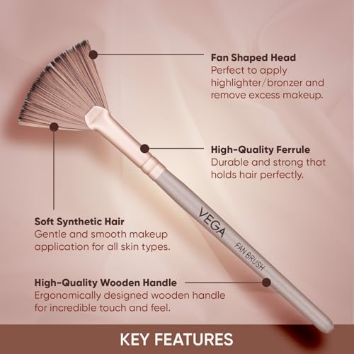 Image of Vega Foundation Brush & Fan Brush | Professional Face Makeup Brushes for Smooth Foundation Application, Blending, Highlighting & Finishing | for Beginners & Experts | for Men & Women