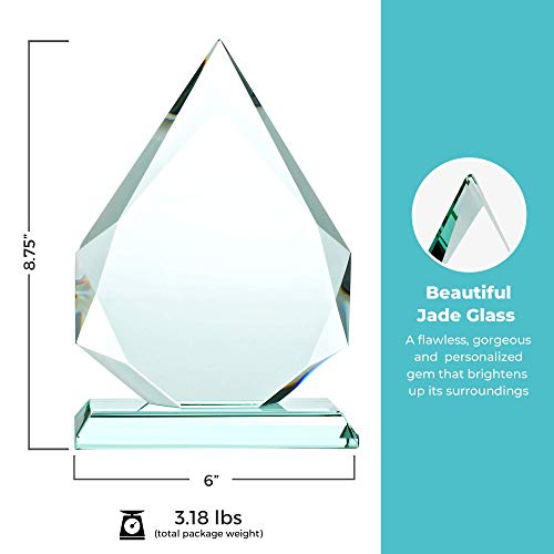 Baudville Custom Engraved Trophy - Jade Glass Award - Executive Peak Shape - Add Your Logo - Comes In Gift Box #TOP3