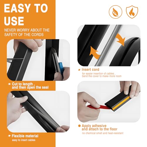 Protector de cable para piso de 10 pies, autoadhesivo, para cubrir cables eléctricos y de audio, color negro con amarillo miniatura 7