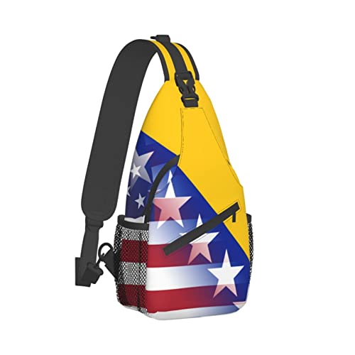 Mochila de bandolera unisex con bandera Americana y Bosnia miniatura 3