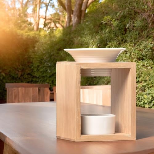 Quemador de Perfume Arina – Quemador Fondant Cera Perfumada – Difusor de Aceite Esencial y Perfume de Ambiente – Candelabro Aromaterapia Porta Vela de Madera y cerámica Decorativa – Altura: 12 cm – - imagen 12