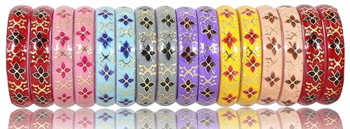 Image of NMII Traditional Glass With Diamond Cutting Pattern Glossy Finished Stylish Kada Set For Women And Girls | Crystal Glass Kada Bangles Set For Wedding, Festive