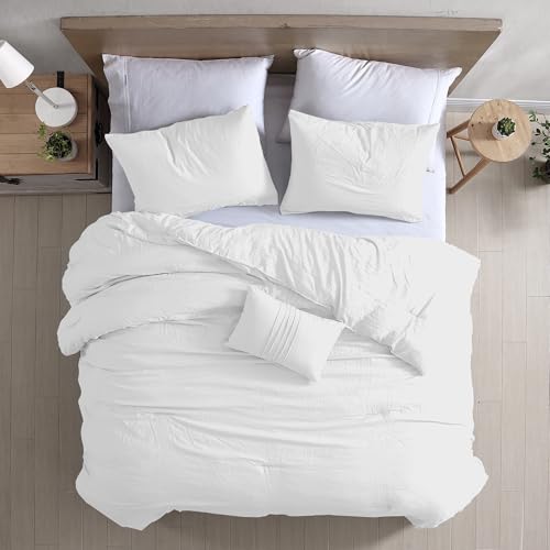 Image of Modern Threads - Comforter Set - Down Alternative Brushed Microfiber - Elegant All Season Bedspread Set - Includes Comforter, Shams, & Decorative Pillow - Luxurious Bedding - White, Queen