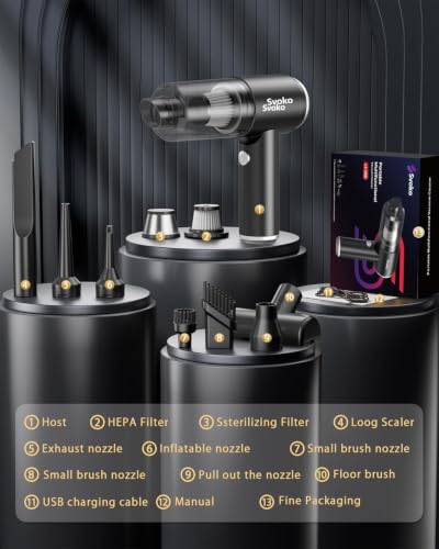 Image of Svoko 4-in-1 Portable Vacuum Cleaner for Car Use,10000Pa Powerful Suction, Rechargeable Battery, Brushless DC Motor, Low Noise, for Home, Car Small Handheld Vacuum Cleaners for Dust