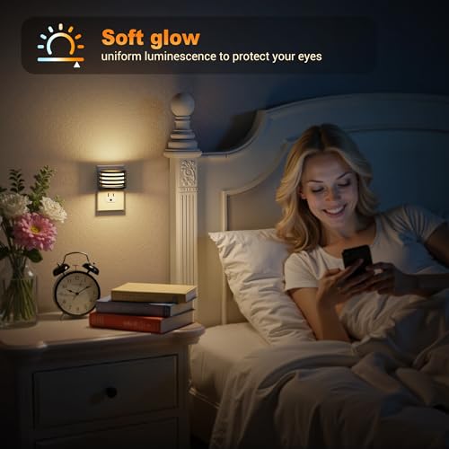 Image of JandCase LED Night Lights Plug into Wall, [2 Pack] Night Light with 3 Colors 3000K-5000K-Amber, 3 Level Brightness Adjustable Plug in Night Light, Dusk to Dawn Nightligts for Adults Bedroom Bathroom