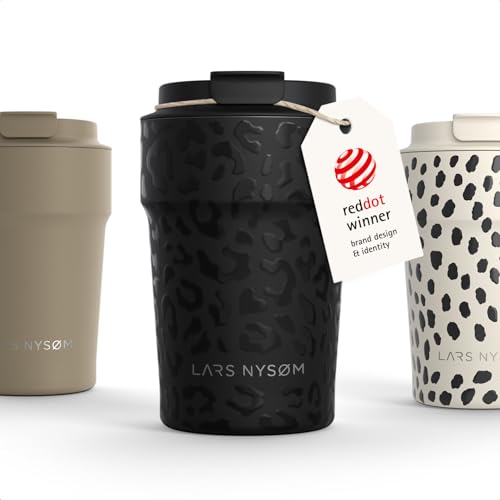 Image of LARS NYSOM Thermo Coffee Mug to go 13oz | Travel Mug 0.38 Liter with Insulation | Silicone grip base | Leak Proof Stainless Steel Tumbler for Coffee and Tea on the Go (Black, 13oz)