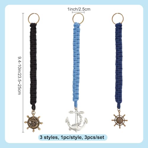 DELORIGIN 3 Styles Handmade Cotton Bell Rope, Nautical Ships Bell with Brass Open Jump Rings, Blue - Image 2