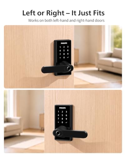 Philips Upgraded Wi-Fi Smart Lock with Handle, Keyless Entry Door Lock, Smart Door Knob, Fingerprint Unlock, App Remote Control, Auto-Lock, Keypad Deadbolt with Lever for Bedrooms, Office, Front Door - image 7