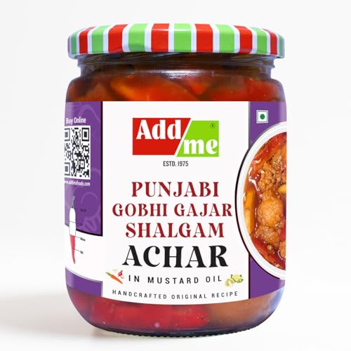Image of Add me Sweet & Sour Mixed Pickle of Gobhi shalgam gajar Pickle, 600gm Home Made Punjabi North Indian Pickle of Carrot, Cauliflower & Turnip with Onion and Garlic 600 G Glass Pack