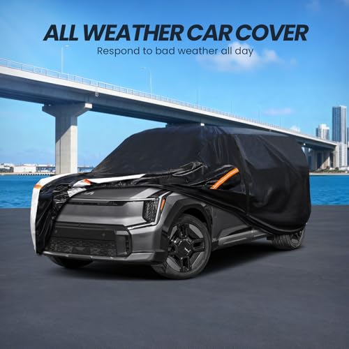 Image of Multi-Layer Car Cover Custom Fit for Kia EV9 (EV)(2023-2026), 100% Waterproof All Weather for Automobiles, Gift with Towel, Heavy Duty Car Covers for Rain Sun UV Protection with Door Zipper