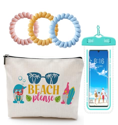 ZUYUROU Beach Gift Set for Women – Beach Accessories Bundle with Makeup Bag, Waterproof Phone Pouch & Hair Ties – Funny Summer Gift for Girls, Bachelorette Party, Summer Vacation Must Haves