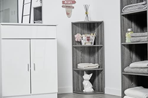 Iris Ohyama, Cabinet with shelving/Wooden Cabinet with shelves/3-Tier Corner Shelf, Easy assembly, Modular, Design, Office, Living Room,Bedroom - Basic Storage Shelf - CX-3C - Grey Oak