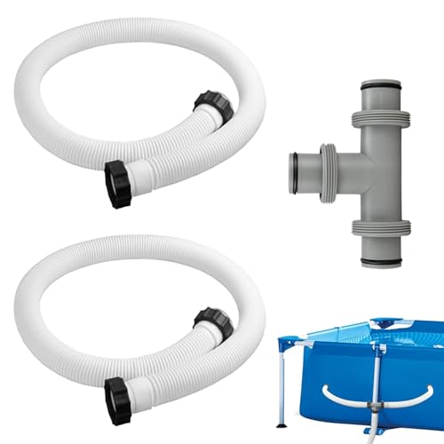 Tuyau Rechange Pour Filtre Piscine,2 Pcs Tuyaux de Piscine 38 mm,avec Raccord de Tuyau en T Piscine 38mm,150 cm Tuyau de rechange pour piscine,Pour Filtres À Sable, Systèmes D'eau Salée