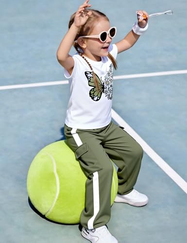 Image of Girls 2 Piece Outfit, Graphic Short Sleeve T-Shirt and Cargo Jogger Sweatpants Set, Ages 4-13