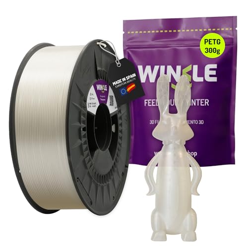 WINKLE Filamento PETG Transparente | Filamento Impresora 3D | Filamento PETG 1,75mm 300g | Compatible con Mayoría Impresoras 3D | PETG Transparente | Precisión Dimensional | Bobina 300g