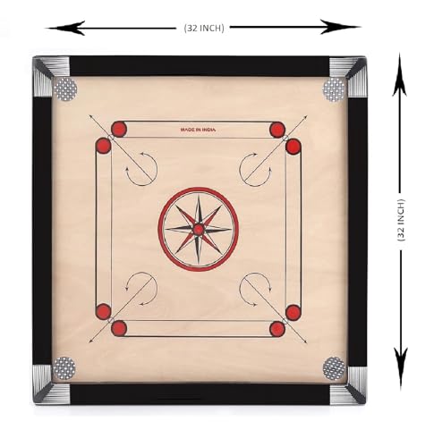 Image of MS Priminum Matte Finish Wooden Carrom Board for Kids & Adults with Coins Striker and Boric Powder (Full 32 * 32 with Ludo Snake)