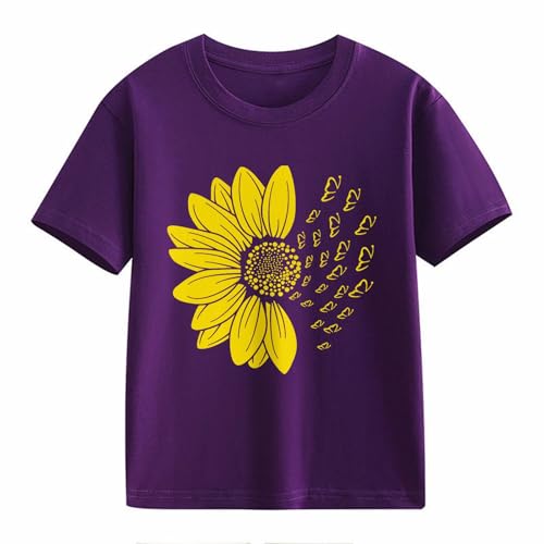 Girls' Short Sleeve Graphic T-Shirts Fashion Summer Tops Casual Shirts Toddler Sunflower Shirt (Purple, 8-9 Years)2