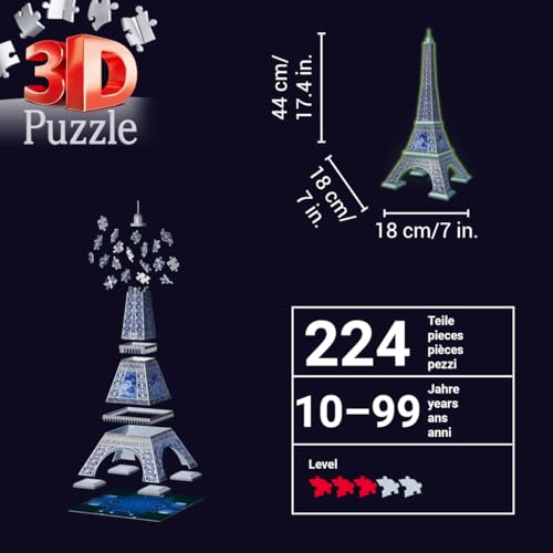 Puzzle 3D 216 pièces Edition : Tour Eiffel Phosphorescente Ravensburger France - vue 9